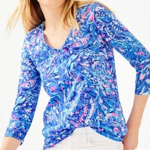 Royal Purple Party Wave Etta 3/4 sleeve top